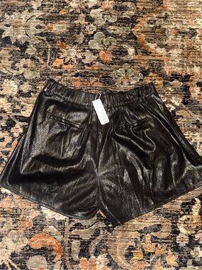 glam Black Shimmery Faux Leather High-Waist Shorts